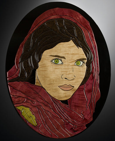 Afghan Girl Exotic Wood Mosaic