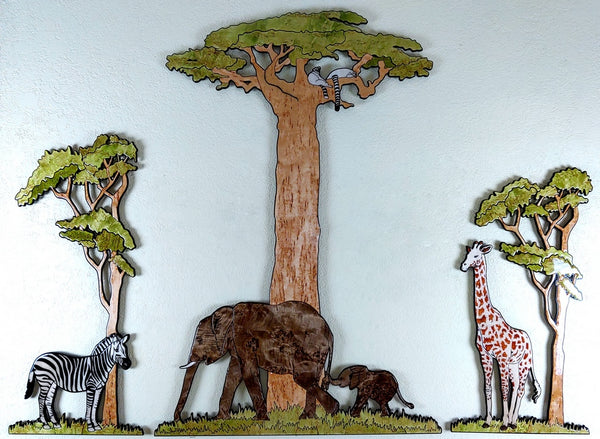 Baobab Scene Exotic Wood Mosaic