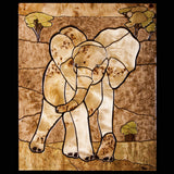 Elephant Scene Exotic Wood Mosaic