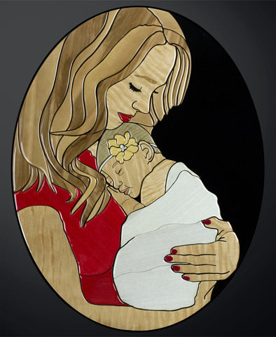 Mother with Baby Exotic Wood Mosaic